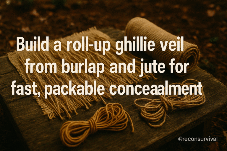 Build a roll-up ghillie veil from burlap and jute for fast, packable concealment